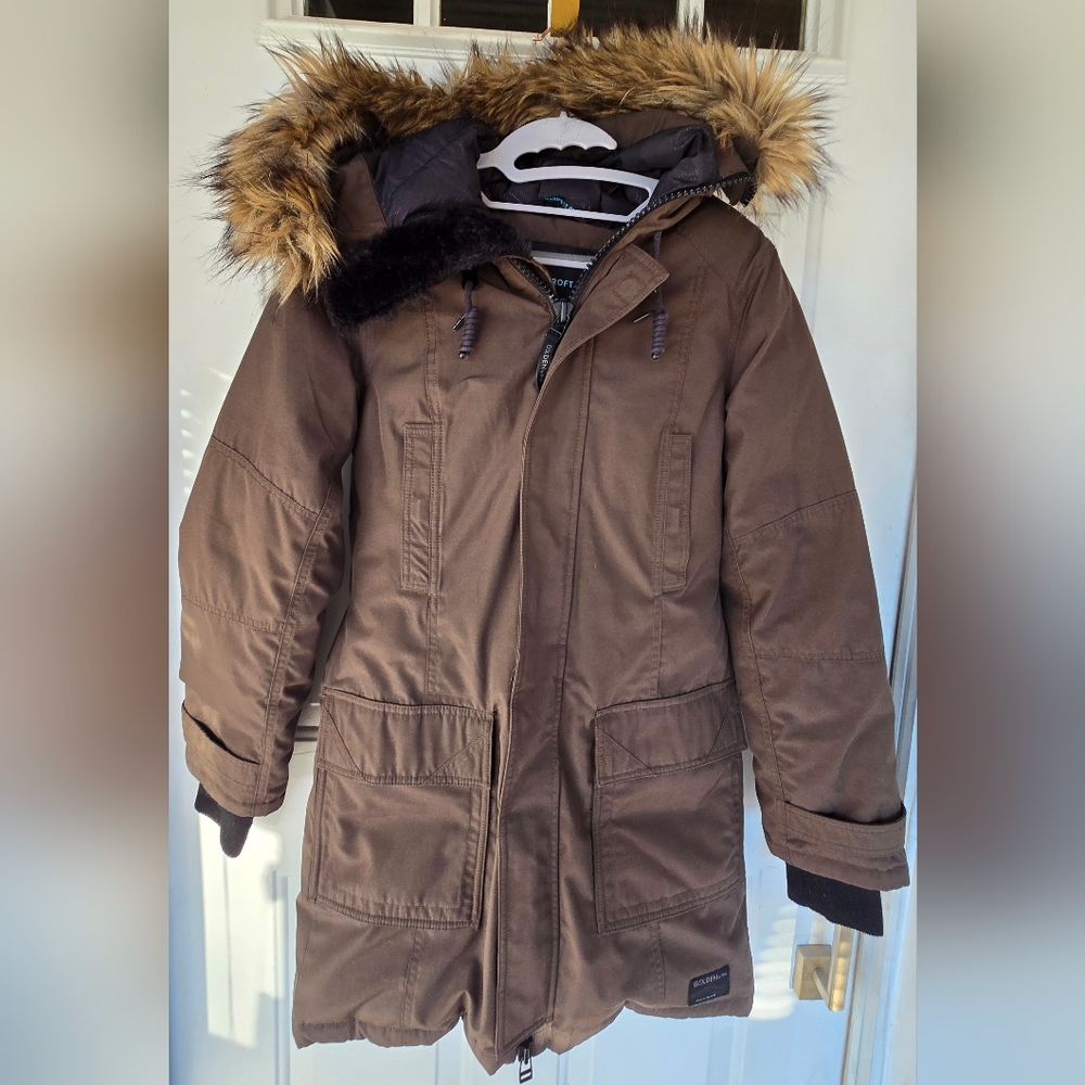 TNA Aritzia Coat Womens Small green Bancroft Parka duck Down Jacket fur